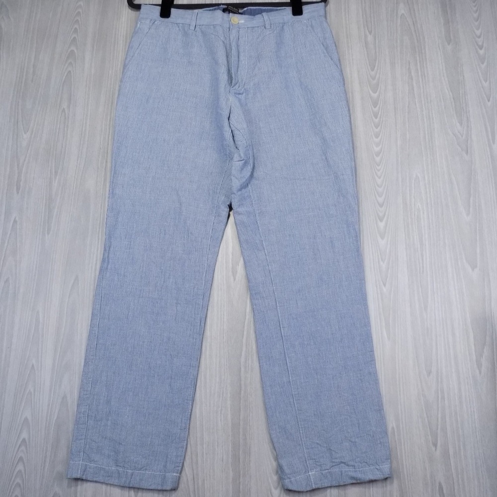 Banana Republic Kentfield Pant Mens 33x30 Blue Pinstripe Summer Preppy Casual